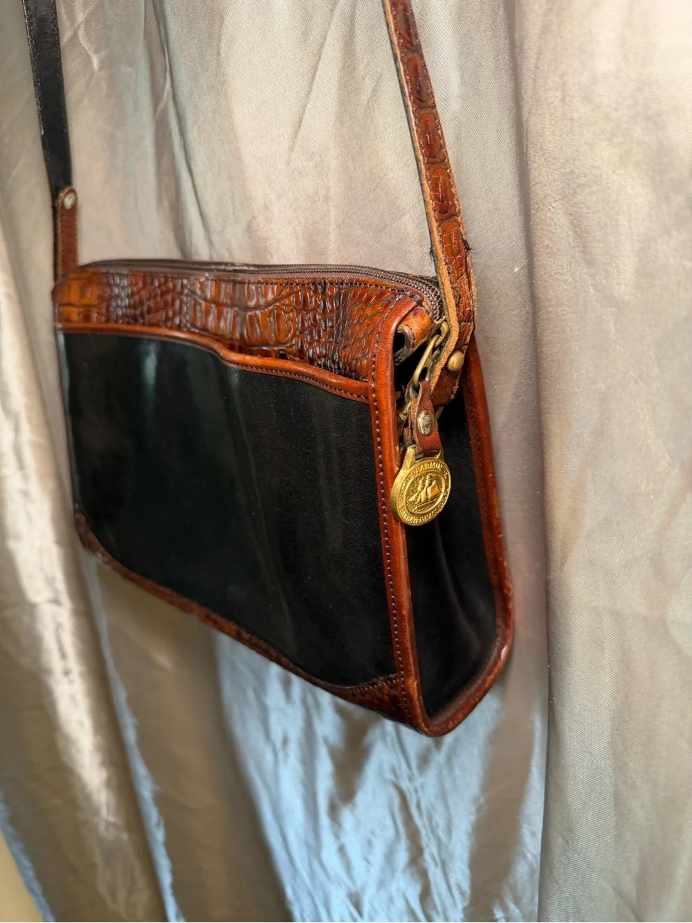 Vintage Brahmin Two Tone Mixed Media Crossbody Bag Purse